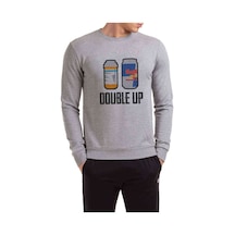 Double Up Baskılı Gri Erkek Örme Sweatshirt