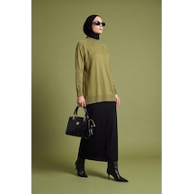 Armine Trend Bisiklet Yaka Uzun Kollu Sade Rahat Kesim Tunik Yağ Yeşili 26ktd419