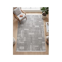 Merinos Vista %100 Akrilik Gri Geometrik Desenli Kesme Halı Yolluk Antre Koridor Salon Halısı 79297-95