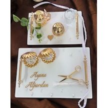 Bonding Gold Beyaz İncili Söz Tepsisi Nişan Tepsisi Ve Damat Kahve Fincan Tepsisi Mor Mor