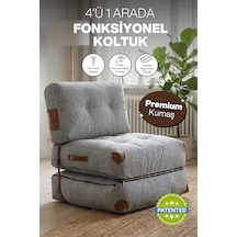 Reyo Pufymax Comfy Bohem Koltuk Yatak Olabilen Katlanır Berjer & Modüler Yer Yatağı 75x75x 85 Cm Keten Gri Gri Keten