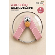 Mainshop Vantuzlu Döner Kapak Tutucu 4 Adet - Delme Gerektirmeyen Mutfak Rafı M-56 Pembe