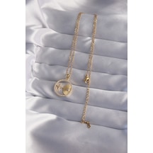 Forwhat Zarif Kadın İçin Golden Çelik Zincir Zirkonlu Yıldız Oval Kolye Metalik