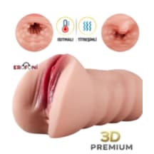 Erofoni Büyük Boy 17.3 Cm Titreşimli Isıtmalı Süper Realistik 2 İşlevli Yapay Suni Vajina Anüs Mastürbatör