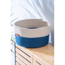 Home Beyond Yuvarlak Küçük Boy Hasır Organizer - 26 Cm Beyaz/lacivert