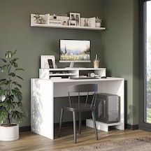 Mode Raflı Çalışma Masası , Raflı Monitör Standlı Çalışma Ofis Masası , Bilgisayar Masası Mat Beyaz