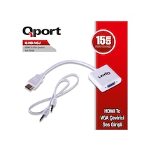 Qport Hdmı To Vga Çevirici Ses Girişi Ve Kablosu + Güç Girişi Kablosu Q-hd-vgj