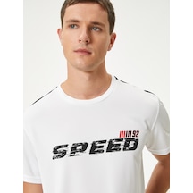 Koton Spor Tişört Slogan Baskılı Bisiklet Yaka Kısa Kollu Çizgi Detaylı Beyaz 4sam10154nk Beyaz