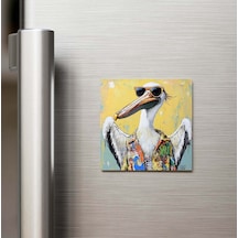 Pelican - Pelikan - Güneş Gözlüklü Style - Buzdolap Magneti - 9x9 Cm