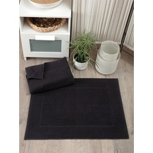 2'li Diyagonal Çizgili Ayak Havlusu Seti - %100 Pamuk Havlu Takımı - 50x70 Cm Sıyah Siyah