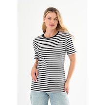 Alexandergardı Bisiklet Yaka Çizgili Kısa Kol T-shirt Beyaz - Siyah