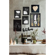 Çerçevesiz Cafe Mutfak Dekoratif Ahşap 7'li Mdf Kitchen Yazılı Tablo Seti Özc--mdf7c