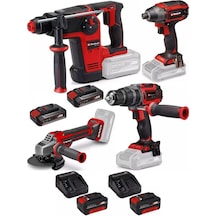 Einhell TP-HD 18/26 + TP-CI 18/220 + TP-CD 18/60 Li + TP-AG 18/125 Ce Q 2x4.0+2x2.5AH Kömürsüz Darbeli Profesyonel Makine Seti