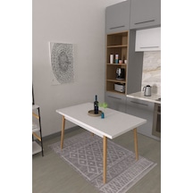 Vilinze Avanos Ahşap Sabit Mdf Beyaz Naturel Mutfak Masası - 80x140 Cm