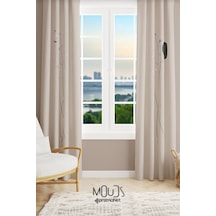 Bej Minimal Çiçek Desenli Süet Oturma Odası Salon Fon Perde Baskılı Ekstrafor Büzgü 2 Kanat Prd-1058 Çok Renkli