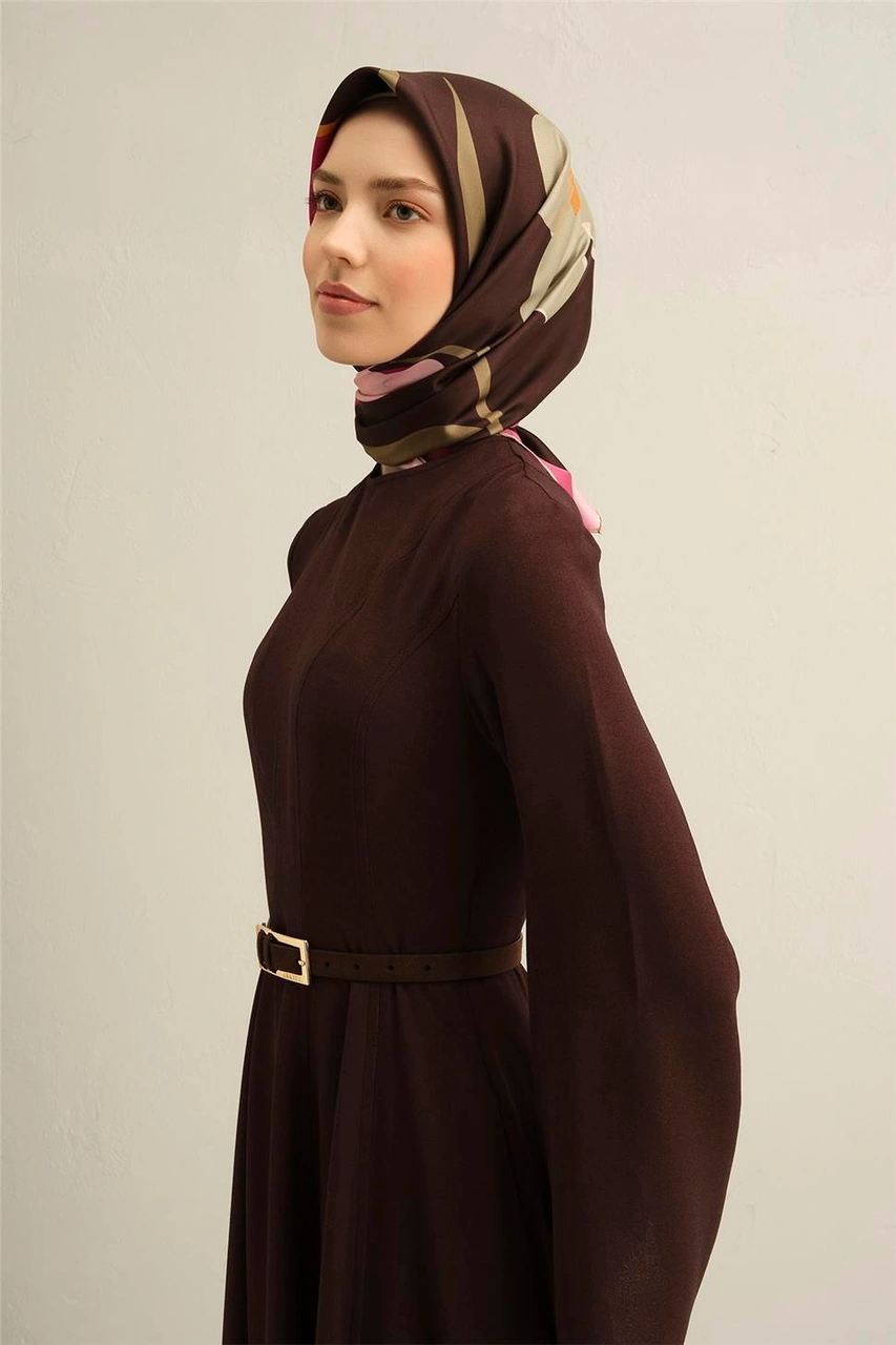 Armine Çiçek Desenli Saf İpek Sura Eşarp 9317d 36 KAhverengi