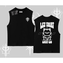 Tarzsokak Meditasyon Yapan Kedi Baskılı Kolsuz Tshirt Siyah