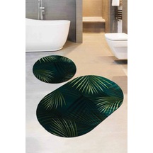 Yeşil Yapraklar Banyo Halısı Klozet Oval Paspas Seti Bs091n11