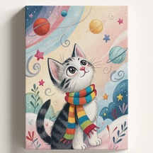 Sayılarla Boyama Tuval Hobi Seti, Kış Ve Kedi Temalı Fırça Ve Boya Dahil Set Çıtalı 40x50 Cm, Kendin Yap Say