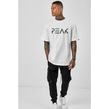 Oversize Peak Baskılı Beyaz Tshirt Nrage132 Beyaz