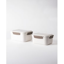 Madame Coco Granada 2'li Derin Dikdörtgen Saklama Kabı - Soft Ekru - 3400+2100 Ml 8684427335963 Çok Renkli