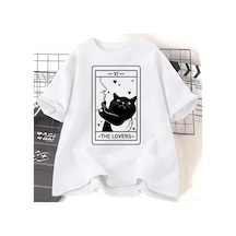 Tarzsokak Beyaz Tarot Aşıklar Kedi Sevgilisi Çılgın Kedi An Grafik Tees Harajuk Beyaz