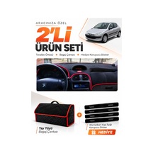 Peugeot 206 Büyük Ekranlı 1998-2009 Uyumlu Torpido Örtüsü + Tay Tüyü Çanta Seti - Siyah Kırmızı