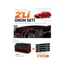 Audı A3 2004-2008 Uyumlu Torpido Örtüsü + Deri Bagaj Çantası + Sticker Seti - Siyah Kırmızı