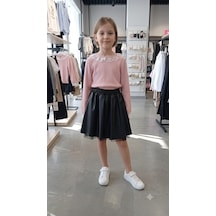 Pampal Moda Kız Çocuk Deri Etekli Takım Gülkurusu
