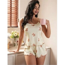 Kiwi Fashion Herşeytrend Ayıcık Desenli Askılı Şortlu Pijama Takımı Çok Renkli
