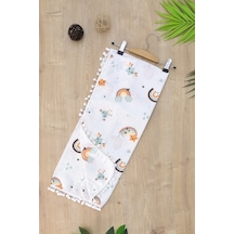 Kız Erkek Bebek Çift Katlı Ponponlu Müslin Kundak Battaniye Stl6907 Beyaz - Fuşya