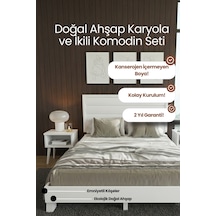 Hüma Model Yatay Başlıklı Masif Ahşap Karyola Ve 2 Adet Komodin Kolay Kurulum Fırınlanmış İthal Sibirya Çamı 200x200 Yatak Uyumlu 2 Adet Komodin - Beyaz