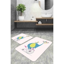 Pudra Fil Desenli Banyo Halısı Klozet 2'li Paspas Seti Bs320n11