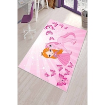 Pembe Kaymaz Tabanlı Unicorn Prensesli Çocuk Halısı Kd076 Pembe Kaymaz Tabanlı Unicorn Prensesli Çocuk Halısı Kd076