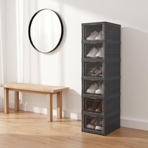 6 Katlı, Katlanabilir Ayakkabılık, Taşınabilir Çok Amaçlı, Geniş, Katlanabilir Dolap Ve Raf, Katlanır Taşınabilir Premium Portatif Organizer Ayakkabılık 25,5cm X 34,5cm X 105,5cm Antrasit Abanoz - Beyaz