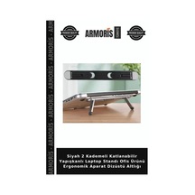 Siyah 2 Kademeli Katlanabilir Yapışkanlı Laptop Standı Ofis Ürünü Ergonomik Aparat Dizüstü Altlığı