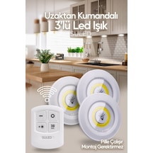 Pilli Uzaktan Kumandalı Montajsız Yapışkanlı 3'lü Spot Led Işık Lamba Raf Niş Dolap Mutfak Işığı Beyaz Pilli Uzaktan Kumandalı Montajsız Yapışkanlı 3'lü Spot Led Işık Lamba Raf Niş Dolap Mutfak Işığı Beyaz