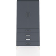Arges Dolap Tek Raflı 4 Çekmeceli Tek Askılı 88x30x182 Antras... Antrasit