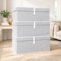 Pazar Kapısı Çok Amaçlı Düzenleyici Kapaklı Sandık Tipi Kutu Hurç Organizer 3 Lü Set Gri, Mega Plus 70 X 40 X Çok Renkli