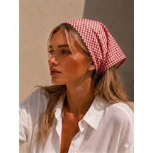Kadın Bandana %100 Pamuk Yakmaz-terletmez-kaymaz Yazlık Bandana Fular Kırmızı - Beyaz