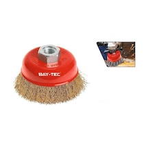 Bay-tec Saçaklı Çanak Fırça Pirinç Kaplı Çelik Tel Matkap Ucu Pas Boya Sökücü 65 Mm