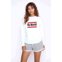 My World Baskılı Beyaz Kadın Sweatshirt