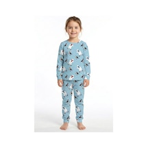 Zuzunga Unisex İnterlok Bebe Mavisi Yılbaşı Temalı Pijama Takımı Mavi