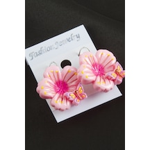 Çiçek - 920 - Kelebek Plastik Klipsi - Ilkestor - Küpe Pembe