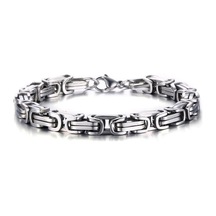 Gümüş Hnsp 8mm Paslanmaz Çelik El Zinciri Erkekler Için Bilezik Motosiklet Bisikletleri Kaya Erkek Takı 18cm