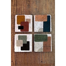 Taş Bardak Altlığı Pastel Renkler Baskılı 4'lü Set - Stone Coasters Çok Renkli