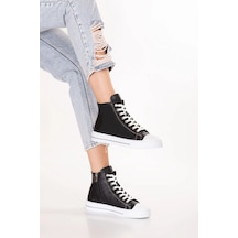 Gondol Kadın Hakiki Deri Günlük Yüksek Bilek Sneaker Flf.671 Siyah