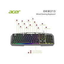 Acer Okw213 Gri Rgb Rainbow Backlit Gaming Keyboard Rainbow Kablo Uzunluğu 1,5mt