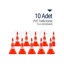 10 Adet Pvc Trafik Konisi 75 Cm Çift Reflektifli Trafik Dubası -