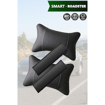 Smart Roadster Uyumlu Lüks Deri Kemer Koruyucu Set Siyah Deri Yastık